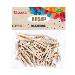 Ticon Ahşap Mandal Küçük Boy 30'Lu Paket Naturel