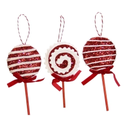 Yılbaşı Süsü 3 lü Lolipop Kırmızı 15 cm