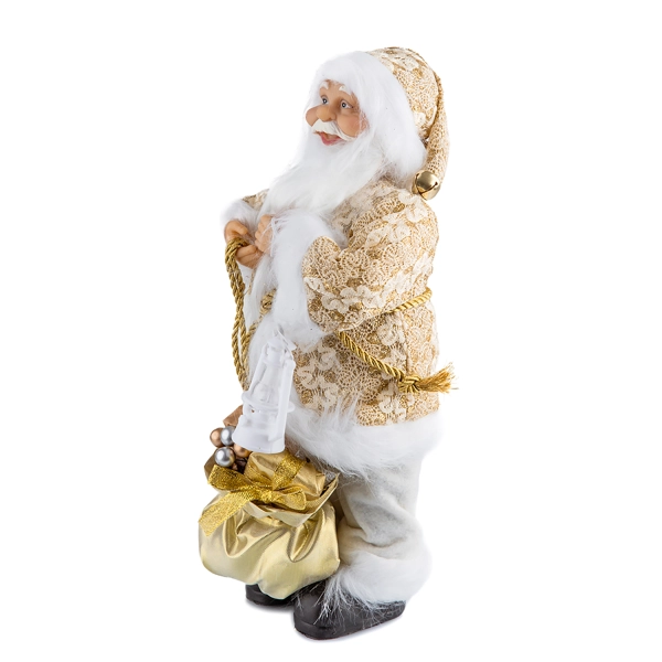 Gold Nakış Ceketli Fenerli Noel Baba 30 cm