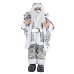 Gümüş Payet Ceketli Noel Baba 60 cm